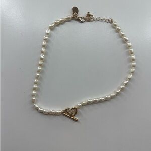Gold Pearl Necklace Heart Toggle Clasp